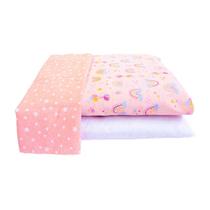 Jogo de lençol bublim petit arco-íris rosa para berço - 03 peças