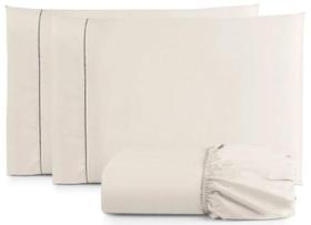 Jogo De Lençol Cama Box Queen 3 Peças Percal 400 Fios Palha