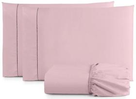 Jogo De Lençol Cama Box Queen 3 Peças Percal 400 Fios Toque Macio Rosa