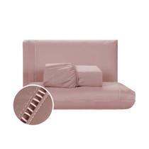 Jogo de lençol Cama Casal 3 peças 200 fios Ponto Palito Rose