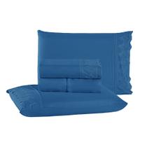 Jogo De Lençol Cama Casal Queen com Bordado Inglês 04 peças percal 400 Fios Elegance