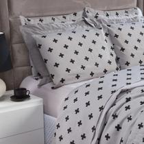 Jogo De Lençol Cama De Casal 4 Peças Game Preto e Branco 150 Fios