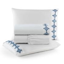 Jogo de Lençol Cama King 4 Peças Percal 300 Fios Bordado Paris