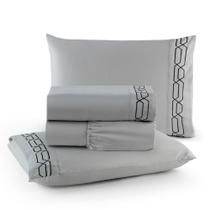 Jogo de Lençol Cama King 4 Peças Percal 300 Fios Bordado Paris