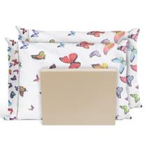 Jogo De Lençol Cama Queen 3 Peças Percal Borboletas Palha