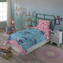 Jogo de Lençol Cama Solteiro Menina Stitch Com 3 peças Estampado - Lepper