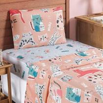 Jogo De Lençol Carrosel Solteiro 3 Peças Infantil Estampado Divertido - Gato - 100% Poliéster Jogo De Lençol Carrosel Solteiro 3 Peças Infantil Estampado Divertido - Gato - 100% Poliéster