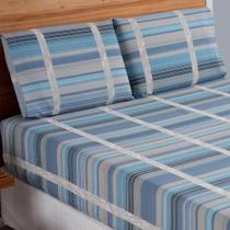 Jogo de Lençol Casal 180 fios Dia a Dia Azul Listrado Valle Enxovais 3 peças