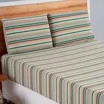 Jogo de Lençol Casal 180 fios Dia a Dia Listrado Verde Valle Enxovais 3 peças