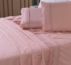 Jogo de Lençol CASAL 200 fios 3 Peças Bordado Inglês com Lese