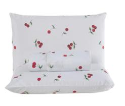 Jogo de Lençol CASAL 3 Peças Algodão Percal 160 Fios Com Elástico Cerejas