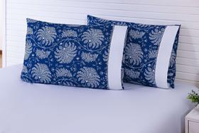 Jogo De Lençol Casal 3 Peças Percal 150 Fios Azul/Branco Jogo De Lençol Casal 3 Peças Percal 150 Fios Azul/Branco