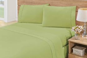 Jogo de Lençol Casal 3 Peças Percal 180 Fios Ponto Palito - Verde - Reliquias do Interior