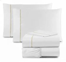 Jogo de Lençol Casal 300 Fios 4 Peças com Elástico, Fronhas e Lençol de Sobrepor Branco Liso Macio Confortável e Durável