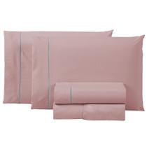 Jogo de Lençol Casal 300 Fios 4 Peças Toque Aveludado Cama Box 100 Algodão com Ponto Palito