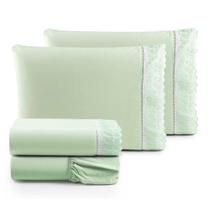 Jogo De Lençol Casal 4 Peças Basic Percal 180 Fios Lese Bordado Inglês - Verde