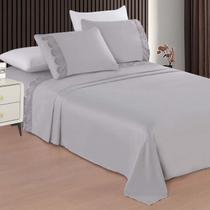 Jogo De Lençol Casal 4 Peças Bordado Renda 3d Microfibra Toque Acetinado Pele de Pêssego