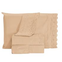 Jogo De Lençol Casal 4 Peças Bordado Renda 3d Microfibra Toque Acetinado Pele de Pêssego