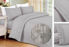 Jogo de Lençol Casal 4 Peças Lelitex Percal 200 Fios Lese Bordado Inglês Rose