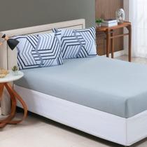 Jogo de Lençol Casal Estampado 100% Algodão com Elástico Malha Macia 03 Peças Cinza