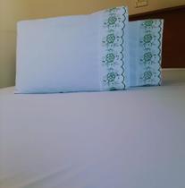 Jogo De Lençol Casal King 3 Peças Bordado 400 Fios Diamante