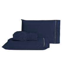 Jogo de Lençol Casal King 3 Peças Laura 400 Fios 100% Poliéster - AzulMarinho