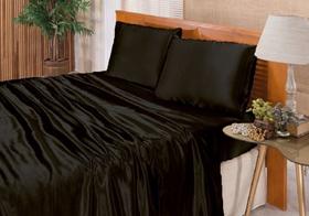 Jogo De Lençol Casal King Cetim Seda Preto 4 Peças