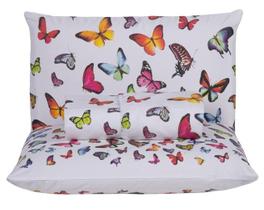 Jogo De Lençol Casal Padrão 03 Peças Algodão Estampado Borboleta