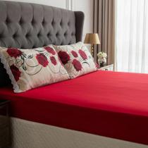 Jogo De Lençol Casal Padrão 03 Peças Estampado - Flores Vermelha