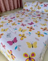 Jogo de Lençol Casal Padrão 3 Peças Borboleta Roupa de Cama 100% Algodão Toque Macio 200 Fios