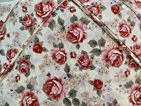 Jogo de Lençol Casal Padrão 3 Peças Floral Rosa Média 100% Algodão