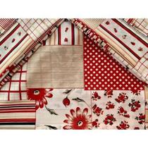 Jogo de Lençol Casal Padrão 3 Peças Patchwork Vermelho 100 Algodão