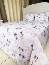 Jogo de Lençol Casal Padrão 4 Peças Tulipa Lilás Roupa de Cama Percal 100% Algodão