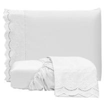 Jogo De Lençol Casal Padrão Bordado Ingles Micropercal 300 Fios Toque De Algodão 3 Peças - Branco Jogo De Lençol Casal Padrão Bordado Ingles Micropercal 300 Fios Toque De Algodão 3 Peças - Branco