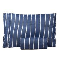 Jogo de Lençol Casal Padrão Bouti Basic Estampado 180 Fios 3 Peças - Listra Azul Marinho