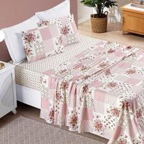 Jogo De Lençol Casal Padrão Bouti Estampado 4 Peças - Rosa Matura