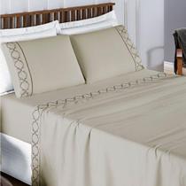 Jogo De Lençol Casal Padrão Infinity 300 Fios Bordado 4 Peças Cor Caqui