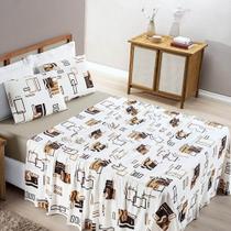 Jogo de Lençol Casal Padrão Quality Malha 100% Algodão Estampado 4 Peças - Avela