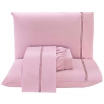 Jogo de Lençol Casal Padrão Roma Micropercal 300 Fios Toque de Algodão 4 Peças - Malva - 100% Poliéster