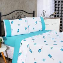 Jogo de Lençol Casal Padrão Tulipa Azul 04 Peças Estampado Jogo de Lençol Casal Padrão Tulipa Azul 04 Peças Estampado