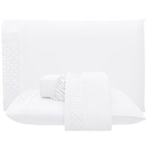 Jogo de Lençol Casal Quadratto Bordado 300 Fios Micropercal Toque de Algodão 4 Peças - Branco - 100% Poliéster