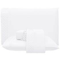 Jogo De Lençol Casal Quadratto Bordado 300 Fios Micropercal Toque De Algodão 4 Peças - Branco - 100% Poliéster