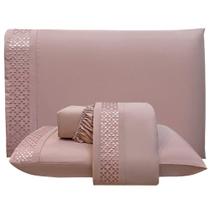 Jogo De Lençol Casal Quadratto Bordado 300 Fios Micropercal Toque De Algodão 4 Peças - Rose - 100% Poliéster