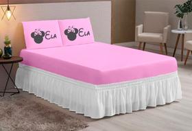 Jogo de lençol casal queen 03 peças estampado ELA/ELA TODO ROSA