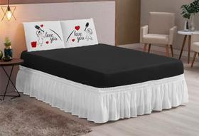 Jogo De Lençol Casal Queen 03 Peças Love You preto e branco Jogo De Lençol Casal Queen 03 Peças Love You preto e branco