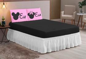 Jogo de lençol casal queen 3 peças com elastico estampado ele ela mickey basico