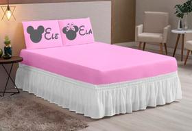 Jogo de lençol casal queen 3 peças com elastico estampado ele ela mickey basico