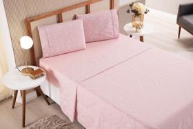 Jogo de Lençol Casal Queen 4 Peças Coroa Rosa Roupa de Cama Percal 100% Algodão