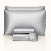 Jogo de lençol casal queen 4 peças de cetim seda completo alto brilho