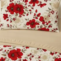 Jogo De Lençol Casal Queen 4 Peças Percal 180 Fios FLORAL VERMELHO
